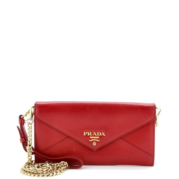 Pre-Owned Envelope Wallet on Chain Saffiano Leather By Rebag