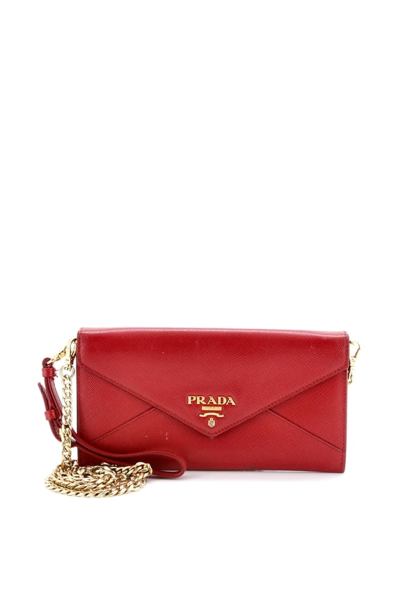 Pre-Owned Envelope Wallet on Chain Saffiano Leather By Rebag