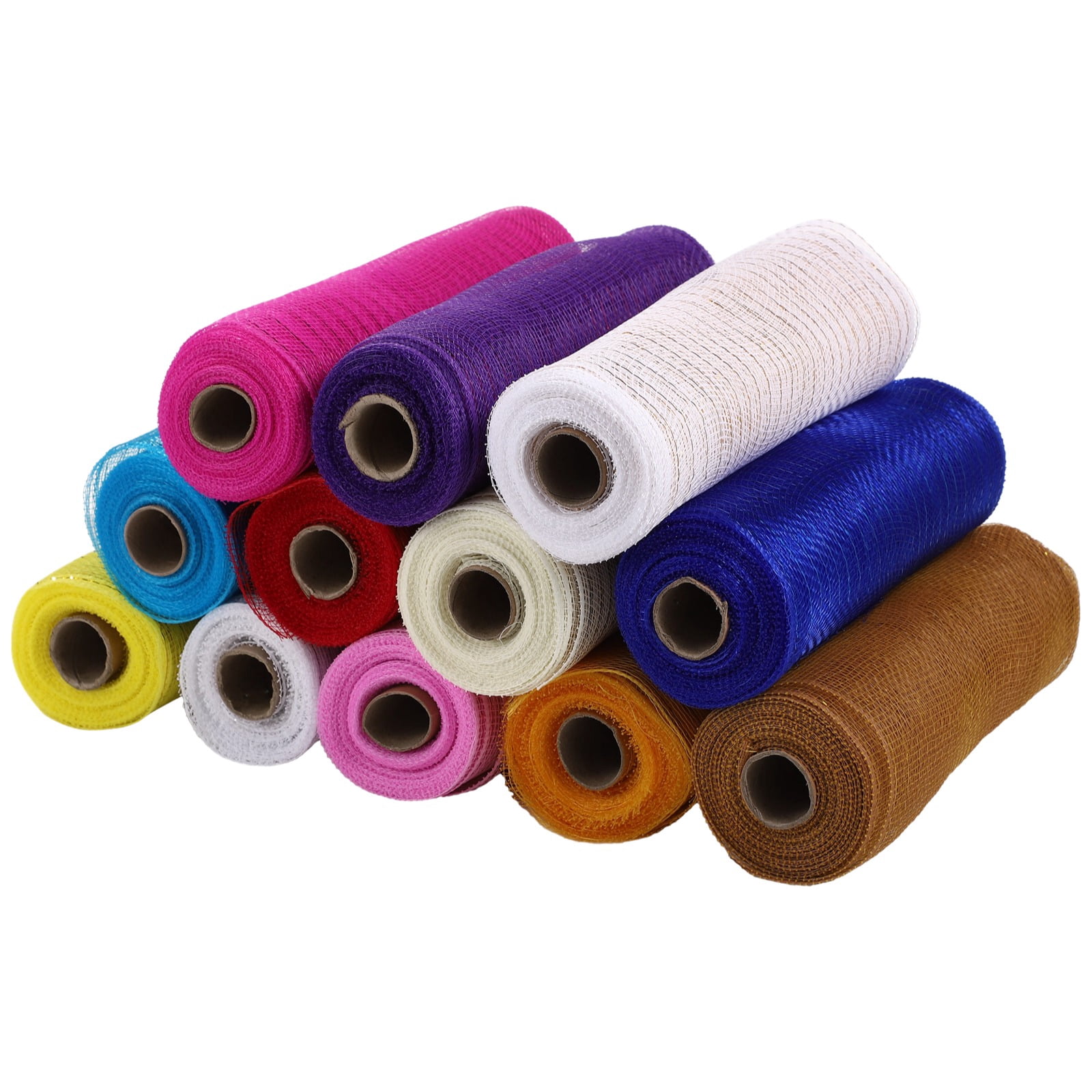 12 Rolls Deco Mesh Ribbons, 29.5 ft x 10.2 in Metallic Foil Poly Mesh, Assorted Colors, Flexible Wrap Netting for Wreath Making Crafts, Party Decorations