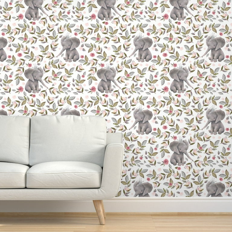 Peel & Stick Wallpaper 3ft x 2ft - Baby Elephant Crown Florals Mix Match  Boho Flowers Pink Nursery Floral Custom Removable Wallpaper by Spoonflower  