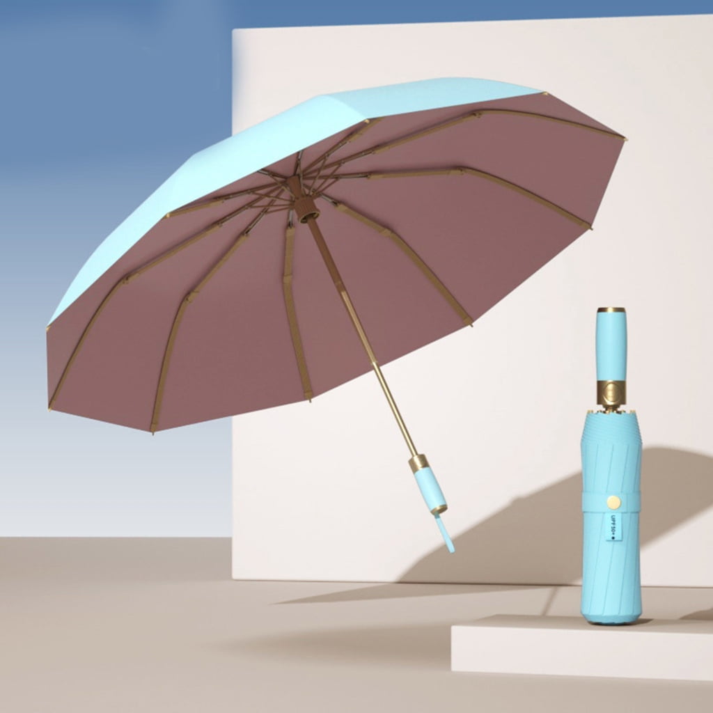 SDFGTstore Travel Umbrellas Auto Open Close Golden Handle Ergonomic Sun Rain Protections