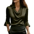 thumbnail image 3 of Women's Solid Color Elegant Blouse Tops Shirts with Ruffled Collar Three Quarter Sleeves Casual Loose Fit Tunic for Business Office Work Vacation Outfits Fashion Essential Gift for Ladies, 3 of 9