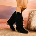 thumbnail image 5 of Lovzfmll Cowboy Boots for Women, Plus Size Knee High Round Toe Mid Heel Fringe, Low Heel Wide Calf Cowgirl Chelsea Boots Fall Black Boots, 5 of 9