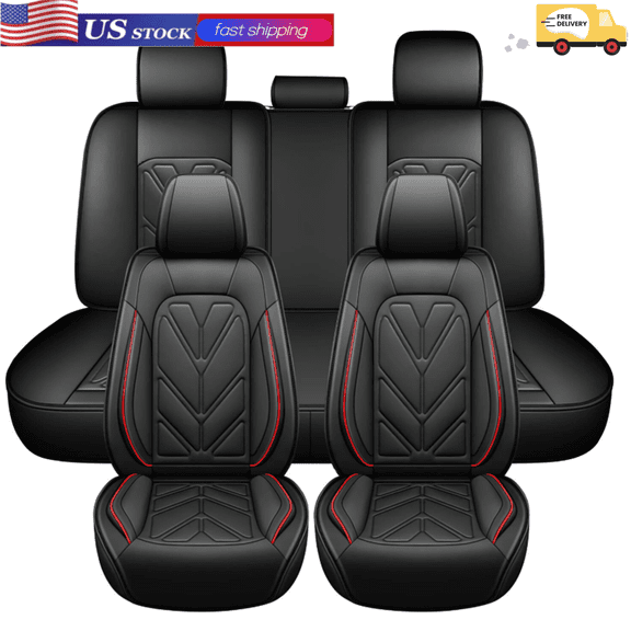 Leather Car Seat Cover Set PU 5-Seats Full-Coverage Front and Rear Seat Protectors for Toyota Camry Black