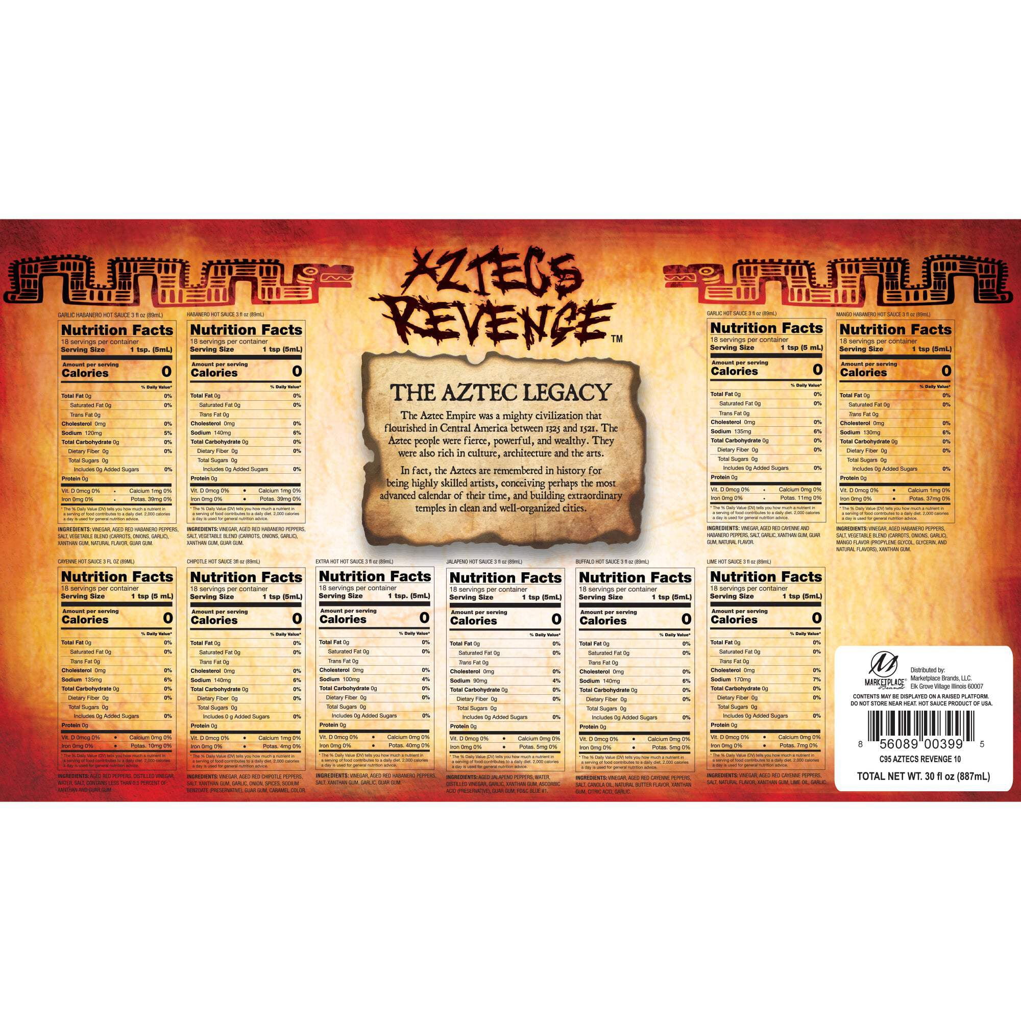 Aztecs Revenge 10 Bottle Mexican Style Hot Sauce Collection Gift Set