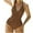 Coffee, variant on WREESH Women's Backless V-Neck One Piece Swimsuit Tummy Control High Cut Bathing Suit Slim Beach Swimwear Summer White