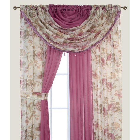 Plume D' Home Two-Tone curtains with attached valances and tiebacks Lorena (Floral Pink)