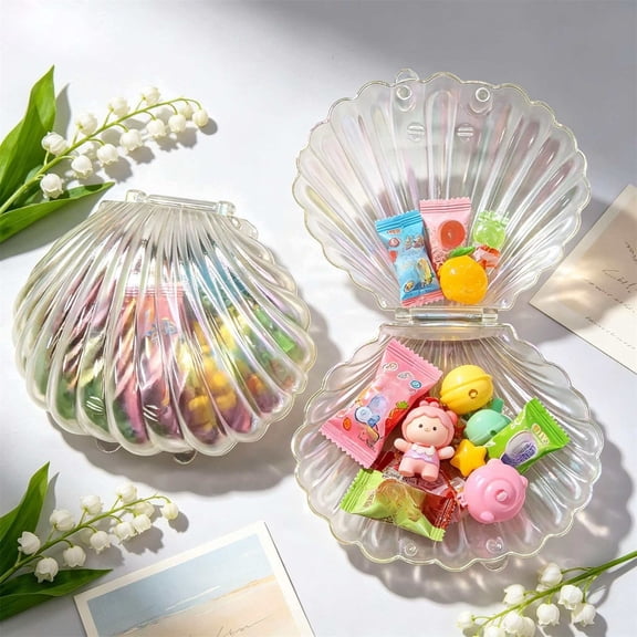 Transparent Colorful Seashell Candy Box - Plastic Storage Organizer, Clear Decorative Gift Box, 10 Pack Party Favor Container (3.54x3.54x2.95in)