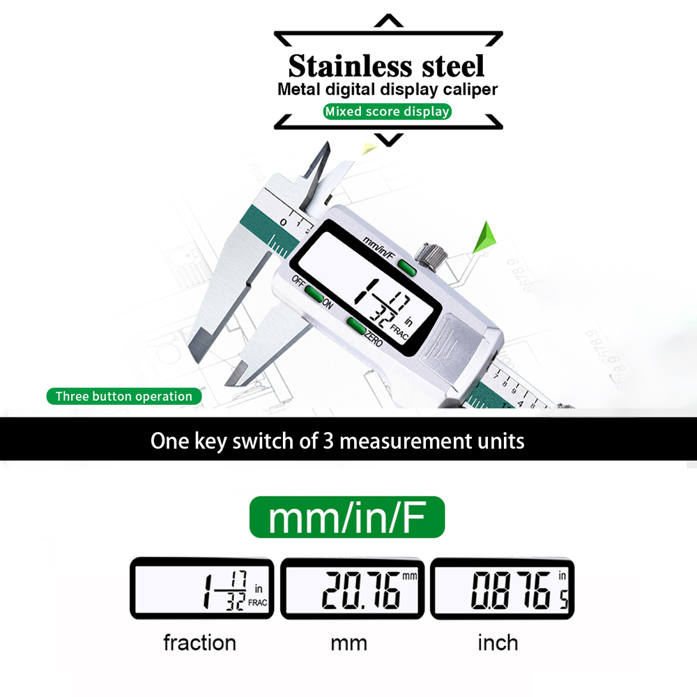 150mm Digital Vernier Caliper – Stainless Steel, LCD, Fraction/MM/Inch