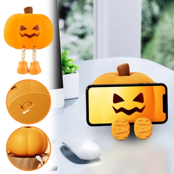 HOARBOEG Mischievous Grinning Pumpkin Night Light, Adjustable Brightness Silicone Halloween Decor, Eye-Friendly LED Night Lights for Bedroom Desk, Halloween Gift