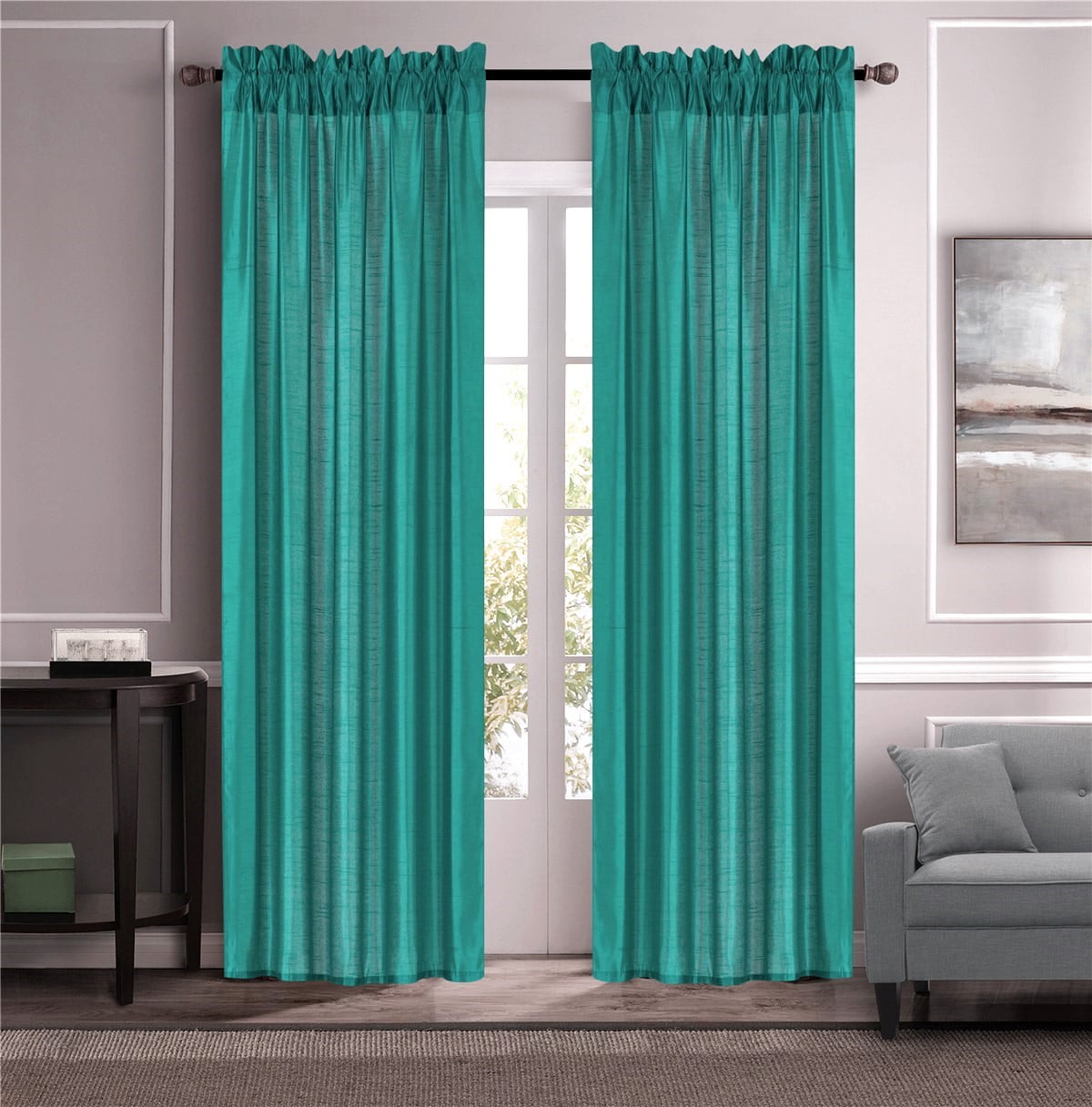 2PC HOME DECOR VOILE SHEER WINDOW ROD POCKET CURTAIN TREATMENT PANEL TEAL 
