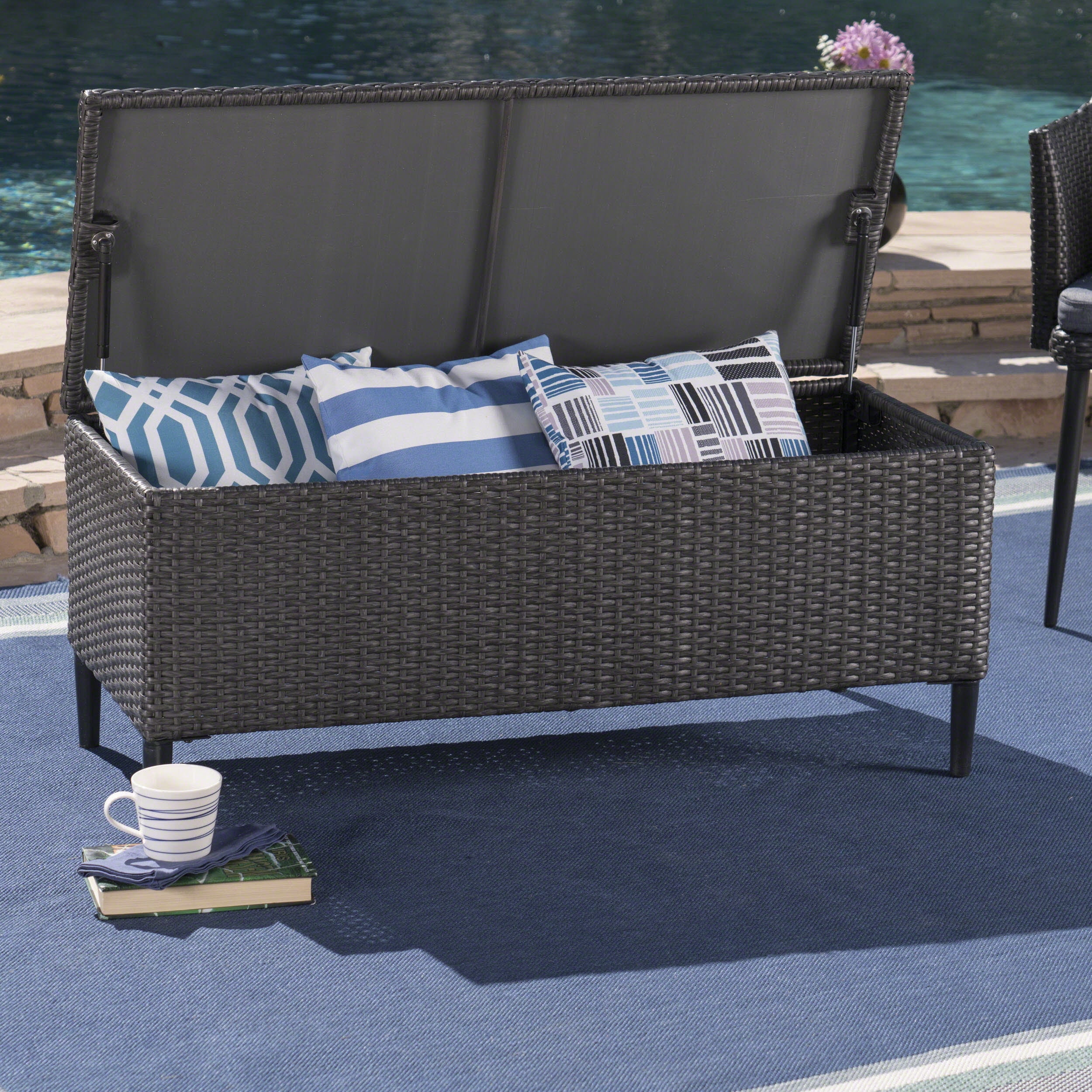 Noble House Randolph Outdoor Wicker Storage Unit, Grey