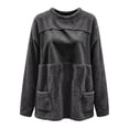 thumbnail image 5 of Ozmmyan Womens Fleece Sweatshirts solid color Loose Crew neck mid length Sweat Shirts autumn and winter casual large pocket style, 5 of 6