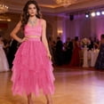 thumbnail image 6 of WQNVRNR Women's Tiered Asymmetrical Tulle Skirt- Sequin Casual Midi Skirt High Waist Fairy Princess Skirt Hot Pink Size XL, 6 of 6