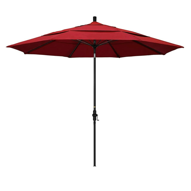 Parasol de Marché en Fibre de Verre 11 Pieds Inclinaison Col Noir Mat/pacifica/rouge