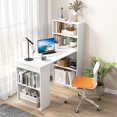 thumbnail image 2 of 48 Inch Computer Desk with Bookshelf, Reversible Study Writing Desk with Storage Shelves & CPU Stand, Compact Office Desks & Workstations, White Desk for Bedroom, Kids Room, Study (White), 2 of 18
