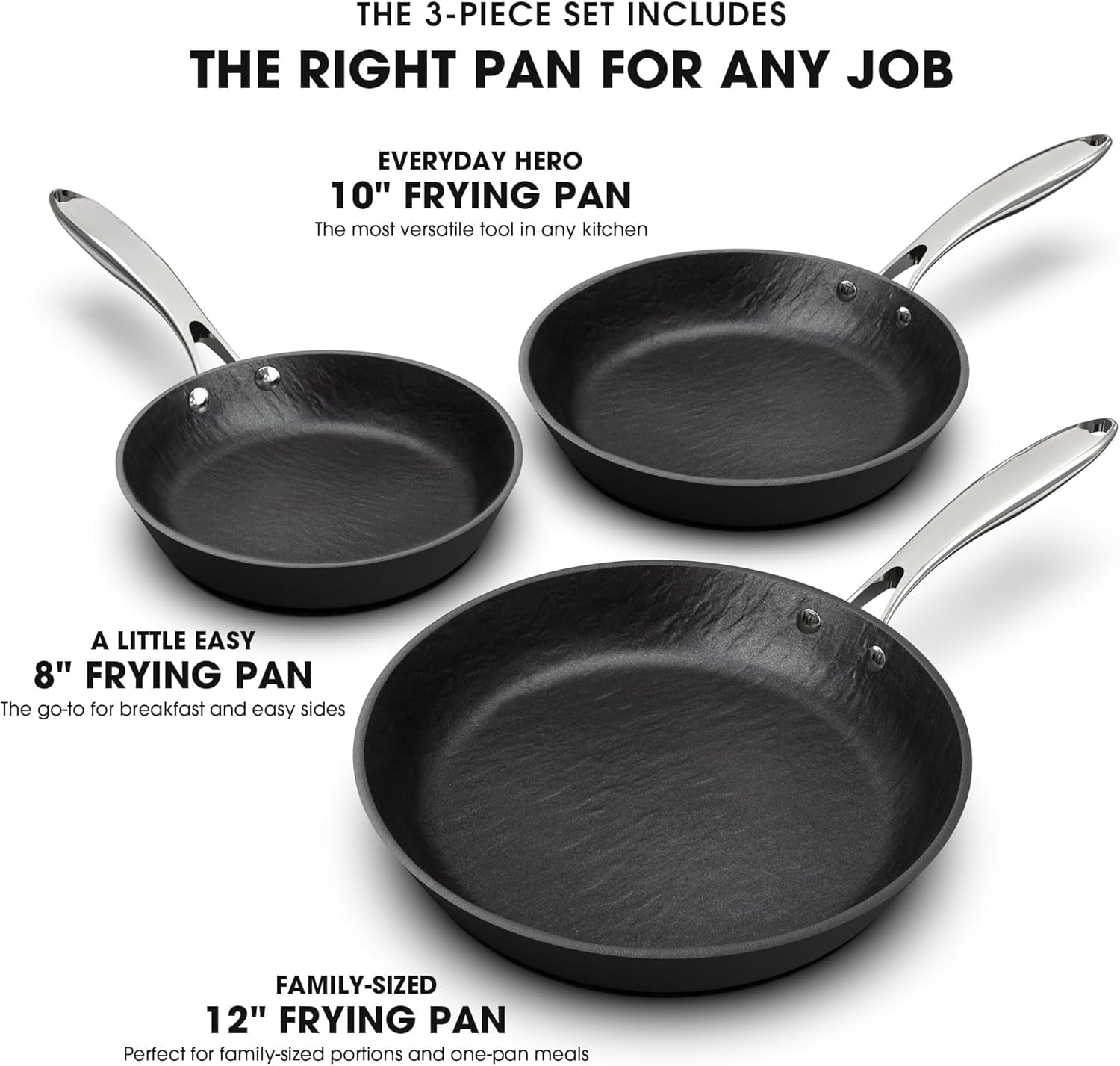 12 inch Non Stick Frying Pan, Large Skillet Nonstick, Dishwasher & Oven Safe for Cooking with Cool Stainless Steel Handle, Easy Cleanup