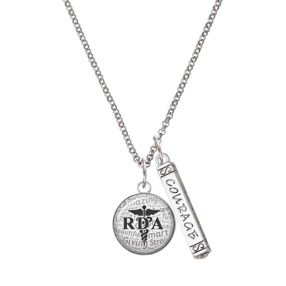Delight Jewelry Silvertone Domed Black RDA Silvertone Courage Strength Wisdom Honesty Bar Charm Necklace, 23"