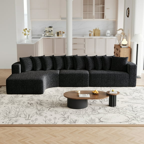 131.1-inch Chenille Sectional Sofa Set, Modern Cloud-Shaped Curved Sofa, Includes 10 Pillows, Living Room Fabric Corner Sofa, L-Shaped Modular Sofa (Left Chaise)