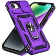 thumbnail image 2 of ELEHOLD Case For iPhone 16e Magnetic Ring Kickstand Case, Military Grade Shockproof Rugged Cover, with Sliding Camera Lens Protective Cover, Purple, 2 of 10
