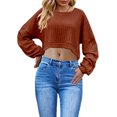 thumbnail image 2 of Kaemgyyd Going out Tops for Women Fall Fashion Clothing Ribbed Long Sleeve Crop Shirt Solid Knit Pullover Trendy Blouse, 2 of 6