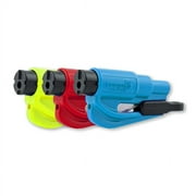 Resqme Pack of 3, The Original Keychain Car Escape Tool, 2-in-1 Seatbelt Cutter & Window Breaker, Red, Blue, Yellow, emergency hammer, compact keychain car escape tool
