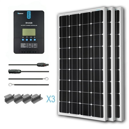 Renogy 300W 12V Solar Panel Monocrystalline Off Grid Starter Kit with 40A Rover MPPT Charger Controller