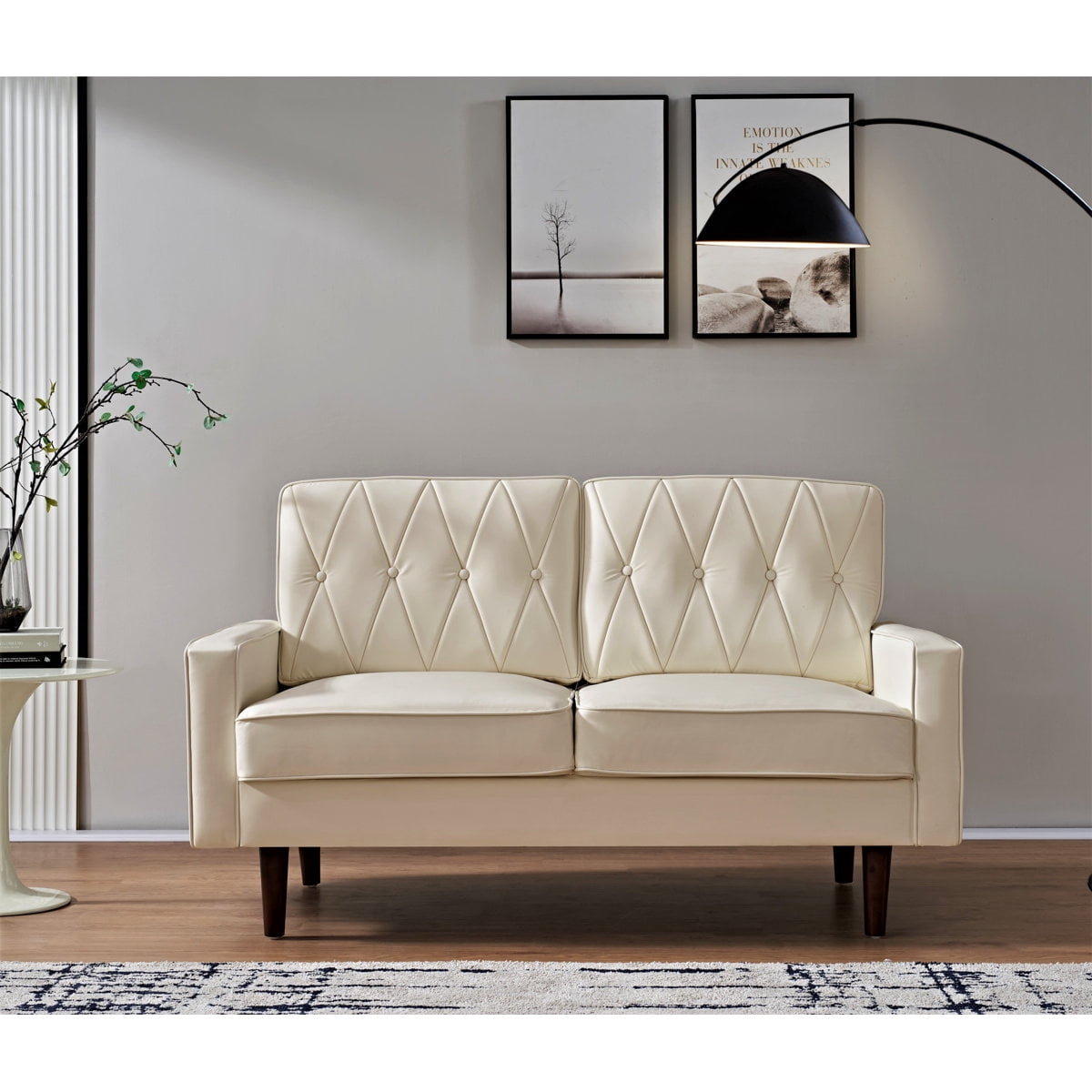 US Pride Furniture Modern Style Faux Leather Sofa with Elegant Round Tapered Legs