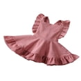 thumbnail image 2 of Girls Solid Color Suspender Skirt  Sleeveless Square Collar Large Hem High Waist Dress with Ruffles, 2 of 7