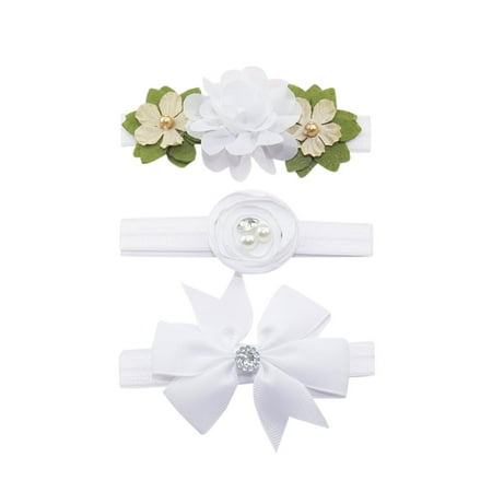 - Outtop 3Pcs Kids Elastic Floral Headband Pearl Hair Girls baby Bowknot Hairband Set