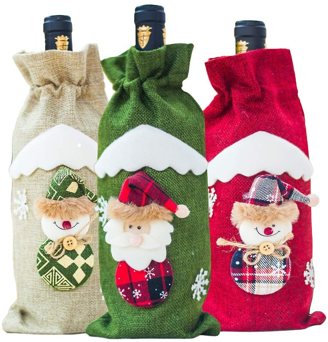 2pcs Christmas Wine Bottle Cover Knitted Sweater Covers Set For Christmas Decorations-in Wine