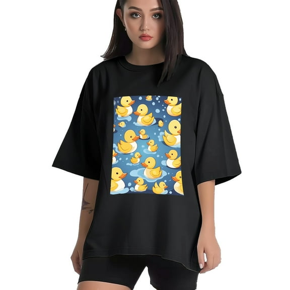 Plus Size Shirt for Women Black Tops for Women Short Sleeves Shirt for Women Cute Ducks T Shirt Crewneck Shirt for Women XS