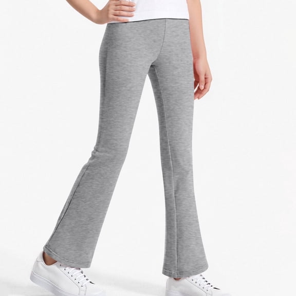 FAIOROI Big Girls 9-10T Flared Leggings - Gray Cotton, Soft Breathable for Dance Play Active Wear