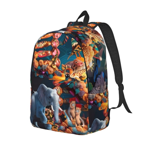 Easygdp Whimsical Animal Spiral Mochila de Lona Resistente para Laptop, Compatible con Laptops de 15 a 17 pulgadas, Ideal para Escuela, Trabajo y Viajes-Small