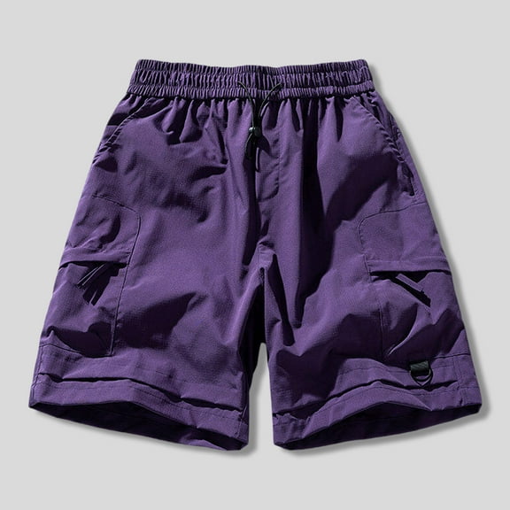 PNTUTB Summer Men's Solid Color Casual Elastic Waist Drawstring Loose Comfortable Workwear Shorts with Multiple Pockets