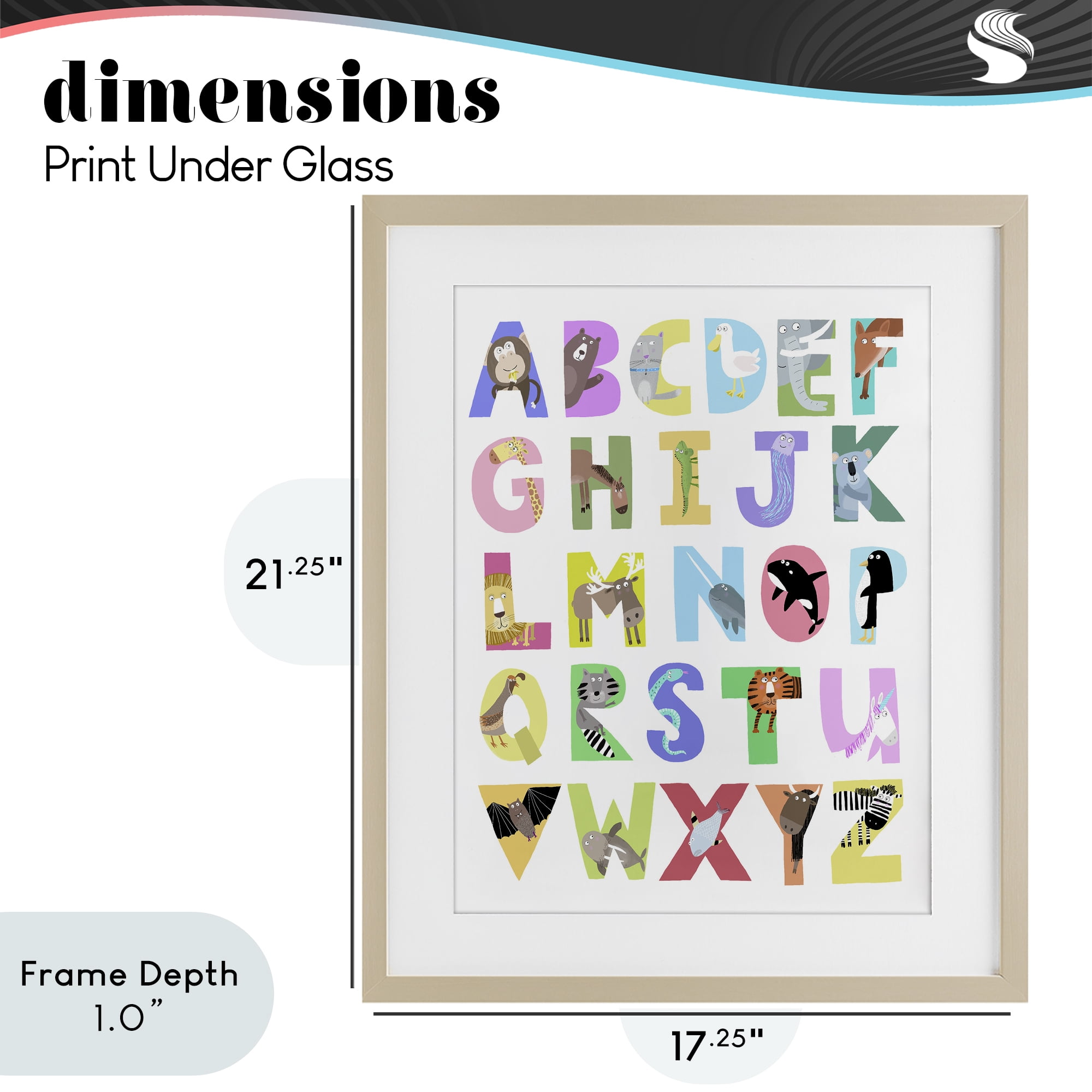 Stupell Industries Alphabet Shapes with Animals Birch Framed Print Under Glass, design by Carla Daly