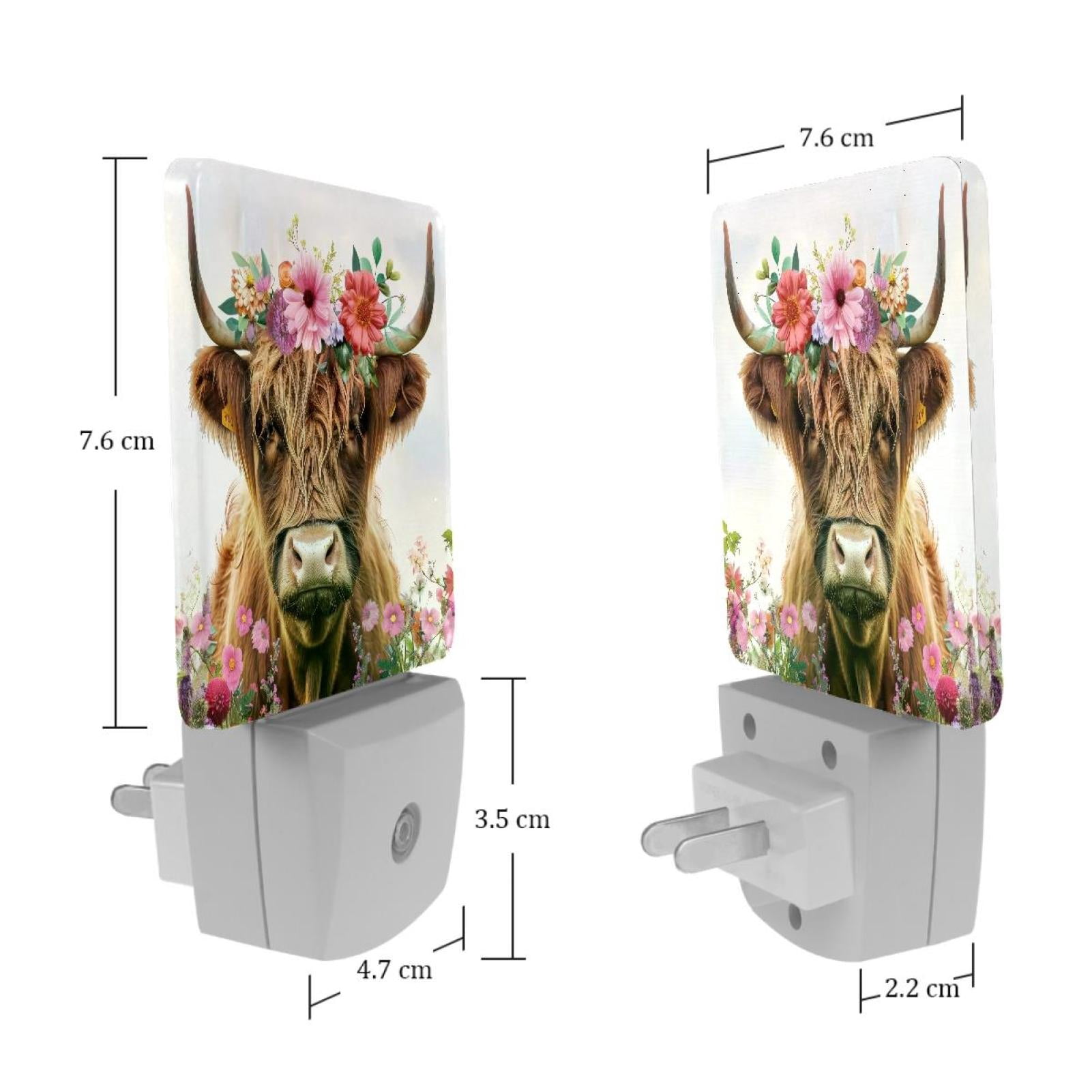 PhooArto Funny Cow Cattle with Flowers Plug in LED Night Light Auto Sensor Dusk to Dawn Decorative Night for Bedroom, Bathroom, Kitchen, Hallway, Stairs, Baby's Room, Energy Saving