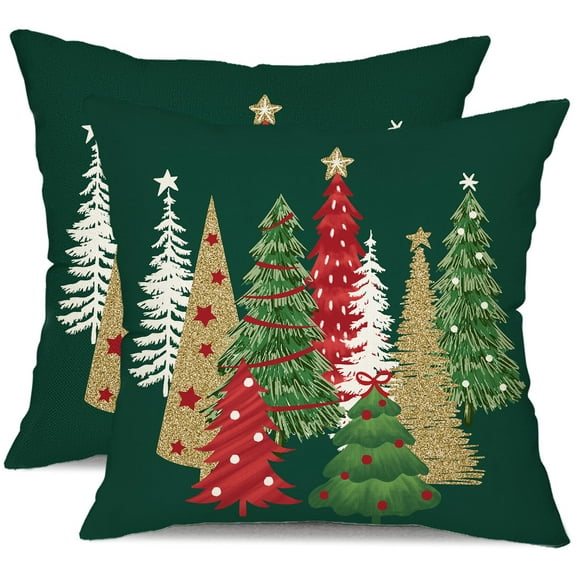Christmas Pillow Covers 18x18 Inch Set of 2 Christmas Tree Decorative Green Throw Pillows Winter Christmas Decor for Home Couch