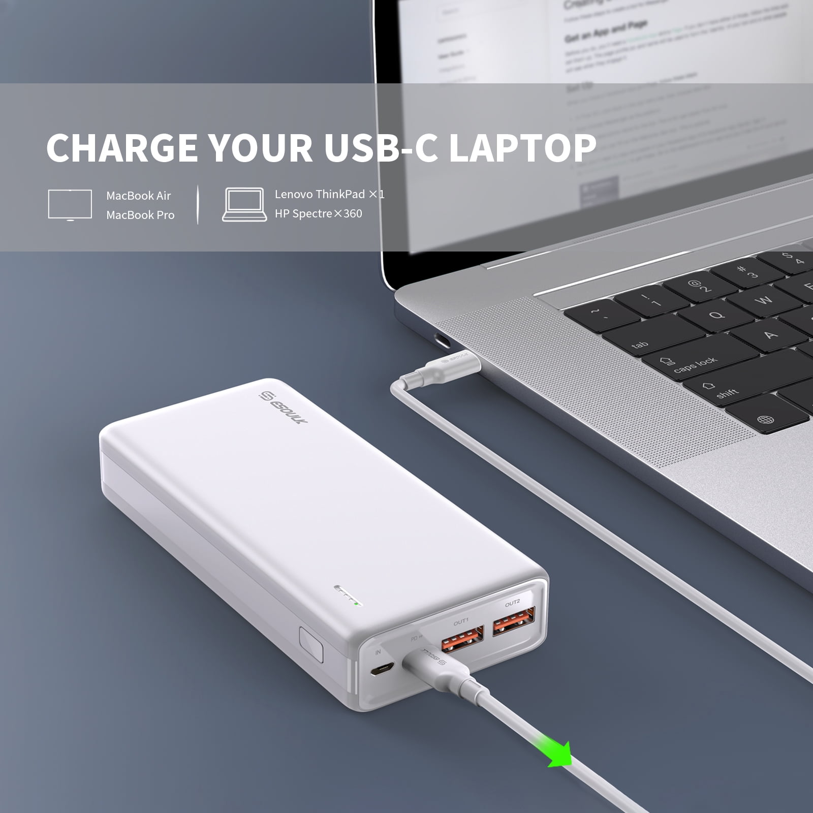 Esoulk 20000mAh PD 20W QC 22.5W Power Bank, White Portable Charger