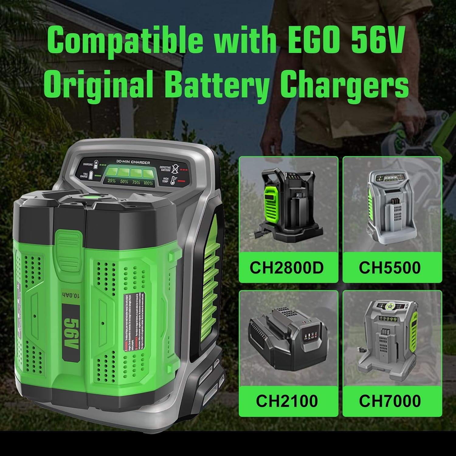 Upgrade 2Packs 10000mAh Lithium Ion Battery Long Runtime High Power Output Replacement for EGO 56V Battery BA2800 BA2800T BA4200 BA4200T BA5600T