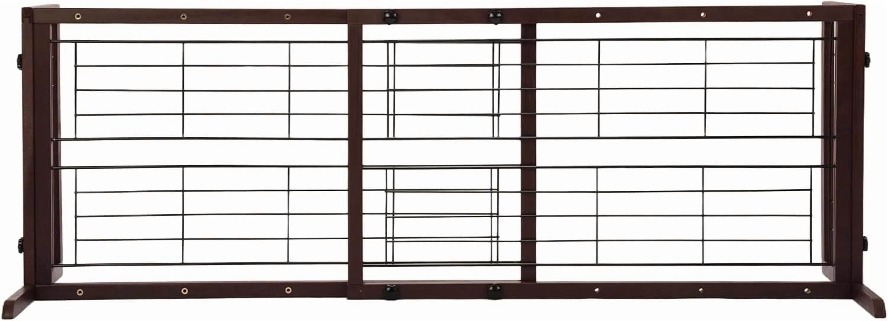 PUPIX Adjustable Wooden Pet Gate for Dogs Indoor Freestanding Dog Gate Fence for Doorways Stairs Hallways Expandable Solid Wood Dog Barrier 38 to 71 Inches Deep Brown