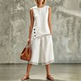 thumbnail image 2 of Womens Casual Two Piece Outfit Round Neck Sleeveless Top Elastic Waist Culotte Pants with Pockets Cotton Blend Vacation Set White L(L), 2 of 5