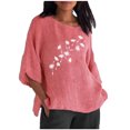 thumbnail image 2 of Hauts d'Été pour Femmes 2023 Femmes Été Aguichant Imprimé Régulier à Boutons Col Rond Manches Courtes Femmes Manches Trois Quarts Haut Bohème Grande Taille T-Shirt pour Femmes, 2 of 5