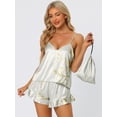 thumbnail image 2 of Unique Bargains Womens Satin Lounge Floral Cami Tops with Shorts Pajamas Sleepwear Sets, 2 of 5