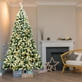 thumbnail image 3 of Gymax 7.5ft Prelit Snow Flocked Christmas Tree Hinged Pine Tree Holiday Decoration, 3 of 10
