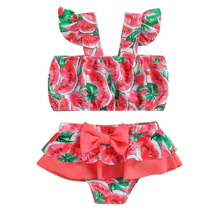 

Calsunbaby Newborn Baby Girls Swimsuit Watermelon Printed Sleeveless Tops Shorts Swimwear Set Bathing Suit Red 2-3 Years