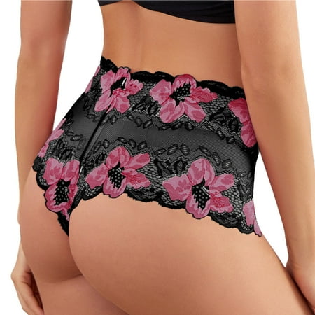 

Womens Underwear Packs Lace Print Quarter Pants Color Contrast Rose Pattern Cotton Crotch Pants Plus Size Panties 3 Pack