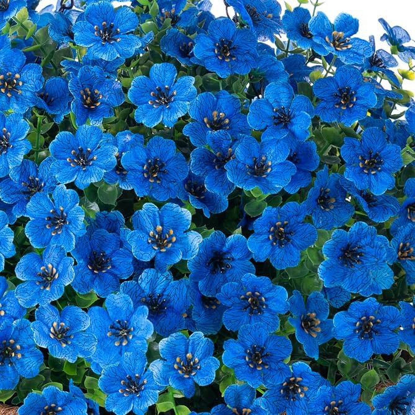 Artificial Fake Hanging Plants Flowers with Basket Outdoor Decor Faux Silk Daisy Flower Arrangements in Pot Planter for Porch Home Indoor Patio Garden Yard Decoration, Blue