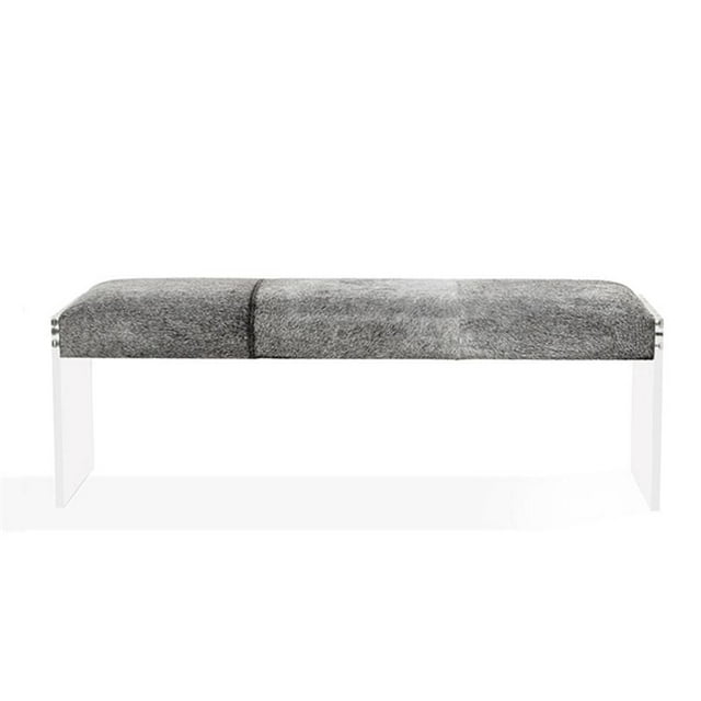 Plata Import floating bench featuring a grey cushioned seat and transparent acrylic legs for modern seating.