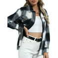 thumbnail image 5 of Gureui Women's Spring Fall Long Sleeve Button-up Coat, Solid Color/Plaid Print Lapel Neck Tops, 5 of 8